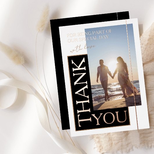 白黒写真結婚サンキューバラ 箔招待状