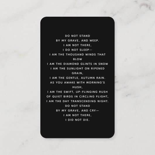 白黒写真葬儀クロス祈りの言葉カード 名刺 (裏面)