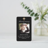 白黒写真葬儀クロス祈りの言葉カード 名刺 (スタンド正面)