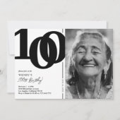 白黒写真100th誕生日パーティー 招待状 (正面)