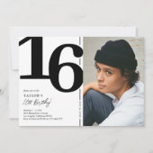 白黒写真16th誕生日パーティー 招待状 (正面)