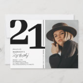 白黒写真21歳の誕生日パーティー 招待状 (正面)