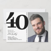 白黒写真40歳の誕生日パーティー 招待状 (正面)