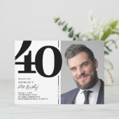 白黒写真40歳の誕生日パーティー 招待状 (スタンド正面)