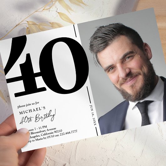白黒写真40歳の誕生日パーティー 招待状