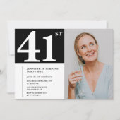白黒写真41歳の誕生日招待状 招待状 (正面)