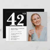 白黒写真42歳の誕生日招待状 招待状 (正面/裏面)