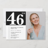 白黒写真46歳の誕生日招待状 招待状 (正面)