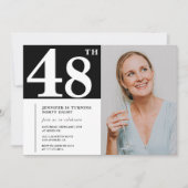 白黒写真48歳の誕生日招待状 招待状 (正面)