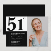 白黒写真51番目の誕生日招待状 招待状 (正面/裏面)