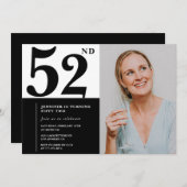 白黒写真52番目の誕生日招待状 招待状 (正面/裏面)