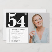 白黒写真54歳の誕生日招待状 招待状 (正面)
