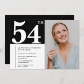 白黒写真54歳の誕生日招待状 招待状 (正面/裏面)