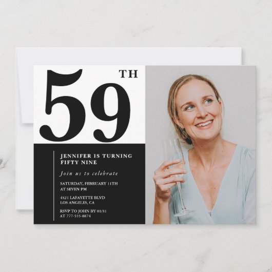 白黒写真59番目の誕生日招待状 招待状 (正面)