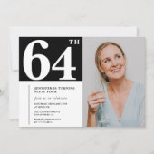 白黒写真64歳の誕生日招待状 招待状 (正面)