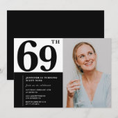 白黒写真69番目の誕生日招待状 招待状 (正面/裏面)