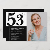 白黒写真 53歳 誕生日 招待状 (正面/裏面)