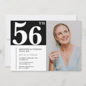 白黒写真 56歳の誕生日招待状 招待状 (正面)