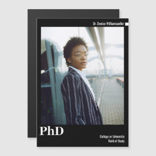 白黒写真PhD卒業発表 マグネット招待状