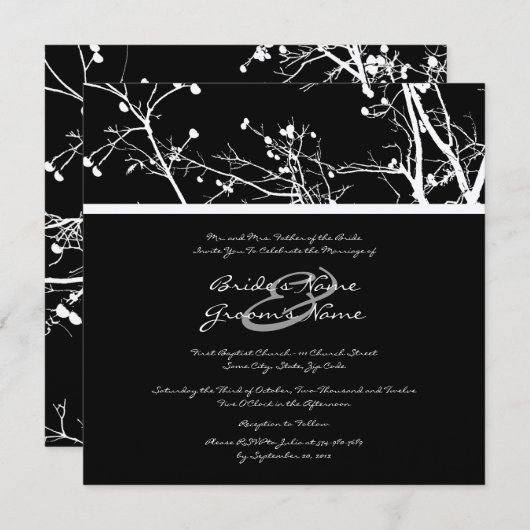 白黒冬木結婚式招待状 招待状 (正面/裏面)