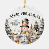 白黒冬雪だるまメリークリスマス セラミックオーナメント (正面)
