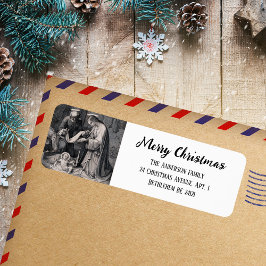 白黒出生キリスト教カトリックのクリスマス ラベル