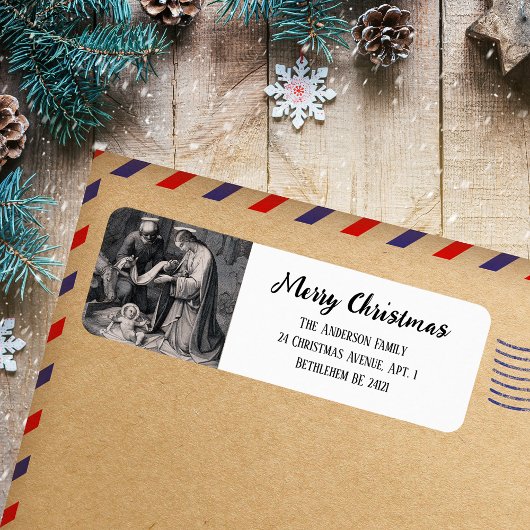 白黒出生キリスト教カトリックのクリスマス ラベル