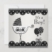 白黒列車男の赤ちゃんシャワー招待状 招待状 (正面)