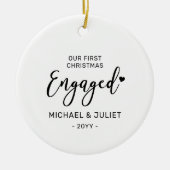 白黒初めてのクリスマス婚約した写真の名前 セラミックオーナメント (正面)