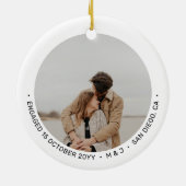 白黒初めてのクリスマス婚約した写真の名前 セラミックオーナメント (裏面)