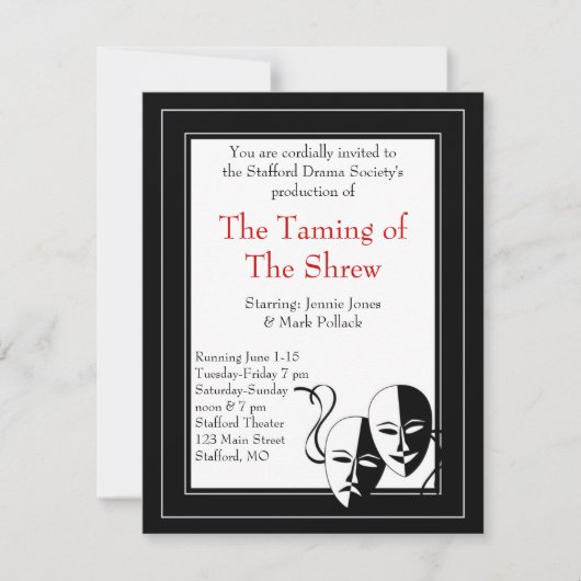 白黒劇と演劇招待状 招待状 (正面)