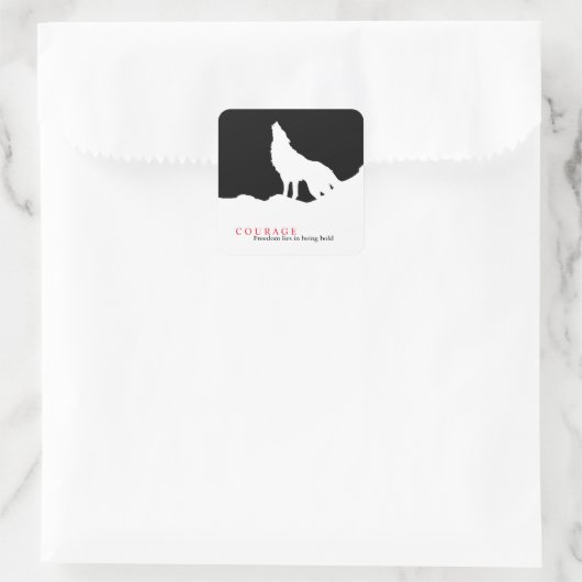 白黒勇気引用文ウルフ スクエアシール (バッグ)