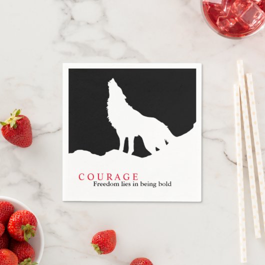 白黒勇気引用文ウルフ スタンダードカクテルナプキン (インサイチュ)