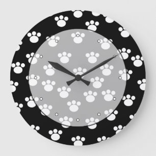 白黒動物の足のプリントパターン ラージ壁時計