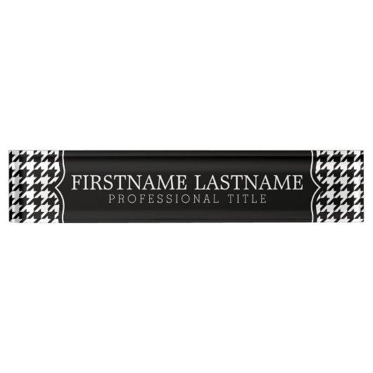 白黒千鳥格子のパターン名前をカスタムするタイトル デスクネームプレート (正面)