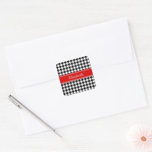 白黒千鳥格子のレッドネームモノグラム スクエアシール (封筒)