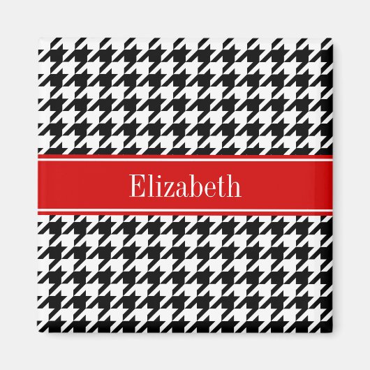白黒千鳥格子のレッドネームモノグラム マグネット (正面)