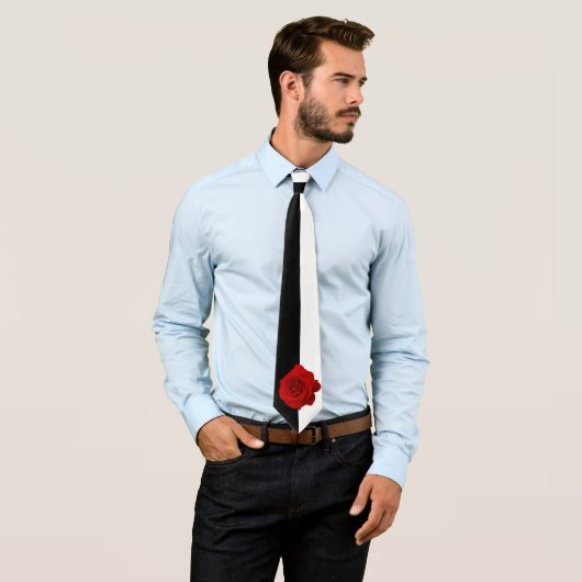 白黒半々の赤いバラ ネクタイ (インサイチュ)