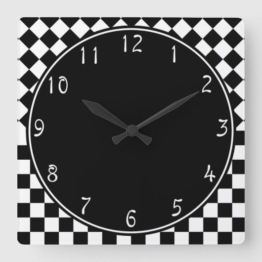 白黒半ダイスタイリッシュヤモンドチェッカーボード スクエア壁時計 (正面)