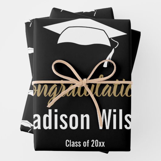 白黒卒業おめでとう ラッピングペーパーシート (インサイチュ)