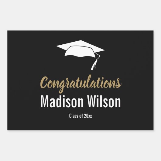 白黒卒業おめでとう ラッピングペーパーシート (正面)