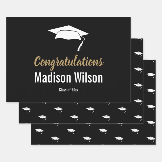 白黒卒業おめでとう ラッピングペーパーシート (セット)