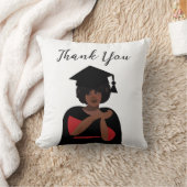 白黒卒業にこにこやかな女性 クッション (ブランケット)