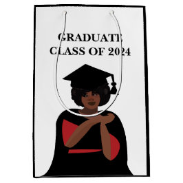 白黒卒業にこにこやかな女性 ミディアムペーパーバッグ