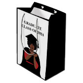 白黒卒業にこにこやかな女性 ミディアムペーパーバッグ (裏面アングル)