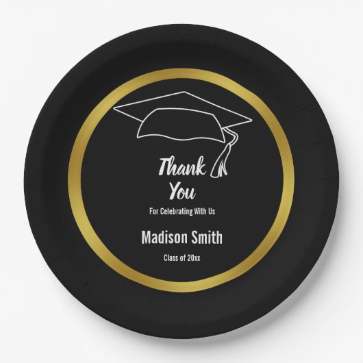 白黒卒業の学名ありがとう ペーパープレート (正面)
