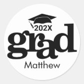 白黒卒業はっきりしたモダンタイポグラフィ ラウンドシール (正面)