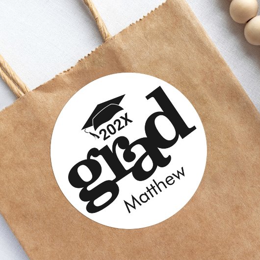 白黒卒業はっきりしたモダンタイポグラフィ ラウンドシール