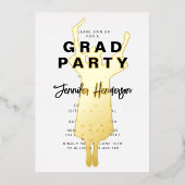 白黒卒業エレガントパーティー金ゴールド 箔招待状 (正面)