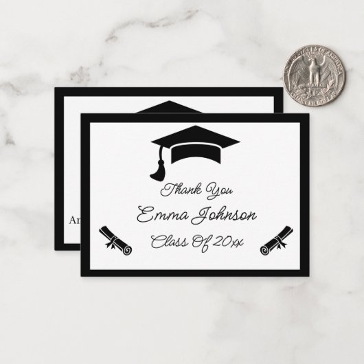 白黒卒業カスタマイズありがとう ノートカード (正面/裏面インサイチュ)